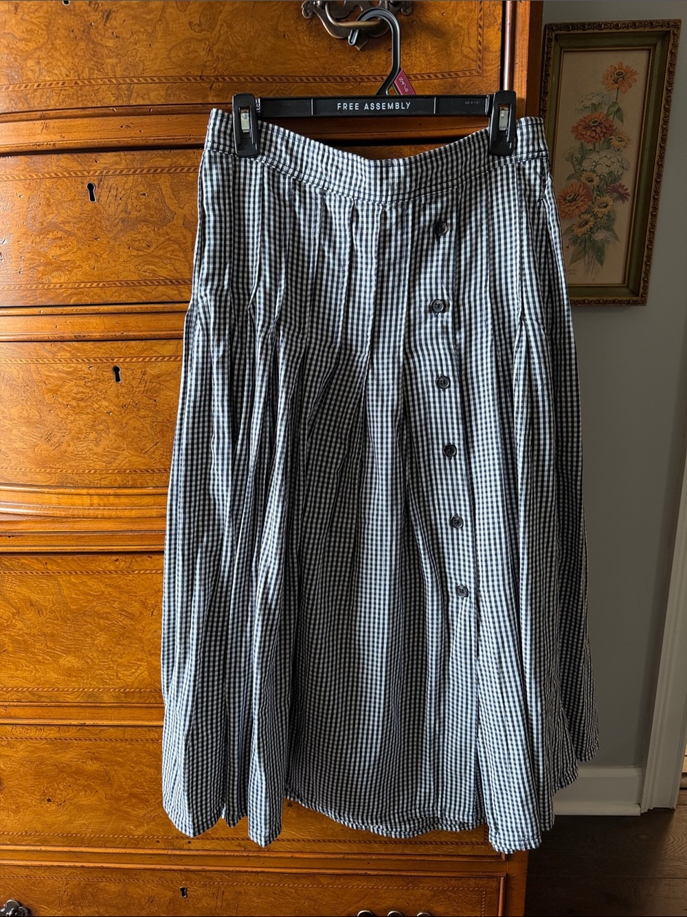Free Assembly Black and White Gingham Midi Skirt